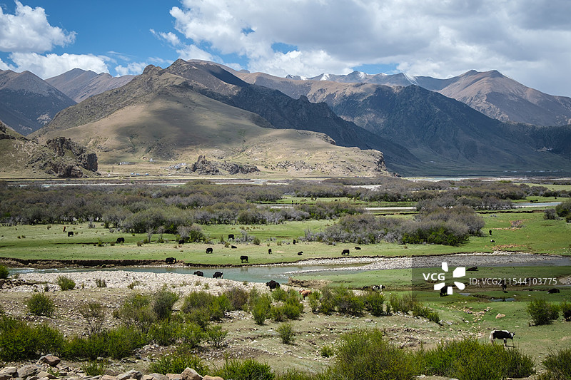 中国西藏林周县拉萨河草原自然风光图片素材