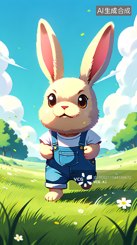 【AI数字艺术】草原上的兔子插画图片素材