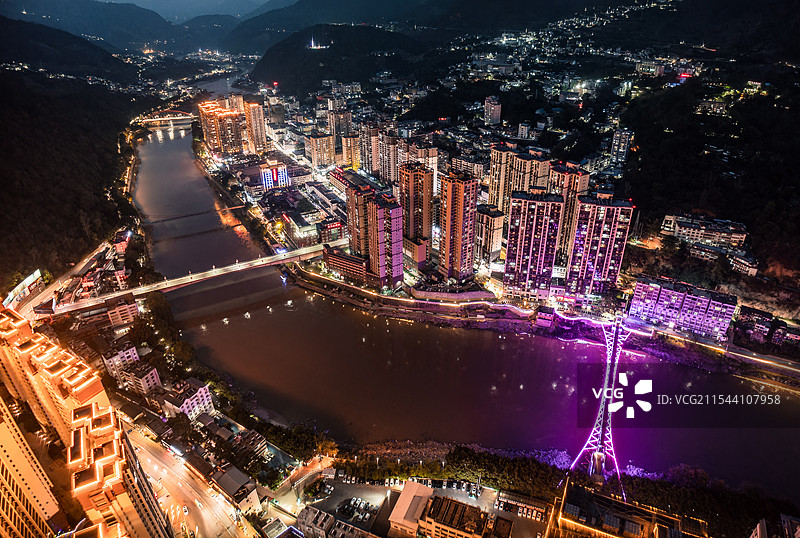 云南怒江傈僳族自治州泸水市城市航拍景观图片素材