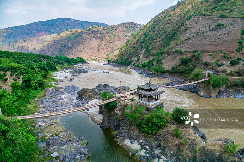 云南保山市怒江双虹桥自然风光航拍图片素材