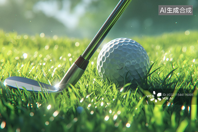 【AI数字艺术】球场上高尔夫球杆和高尔夫球图片素材