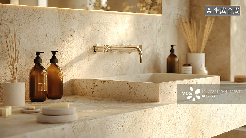 【AI数字艺术】现代住宅浴室洗手台布局图片素材