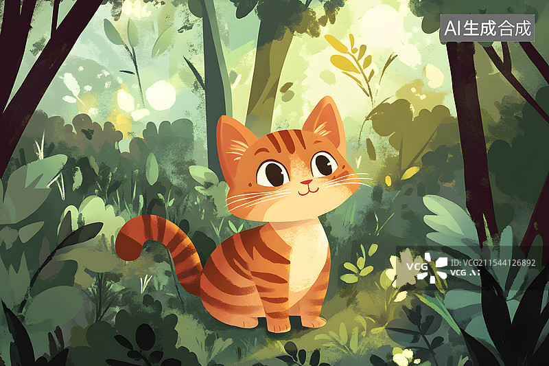 【AI数字艺术】树林里的小猫图片素材