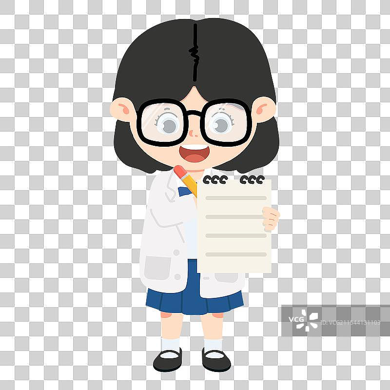 女孩科学家手持铅笔在纸上写字图片素材