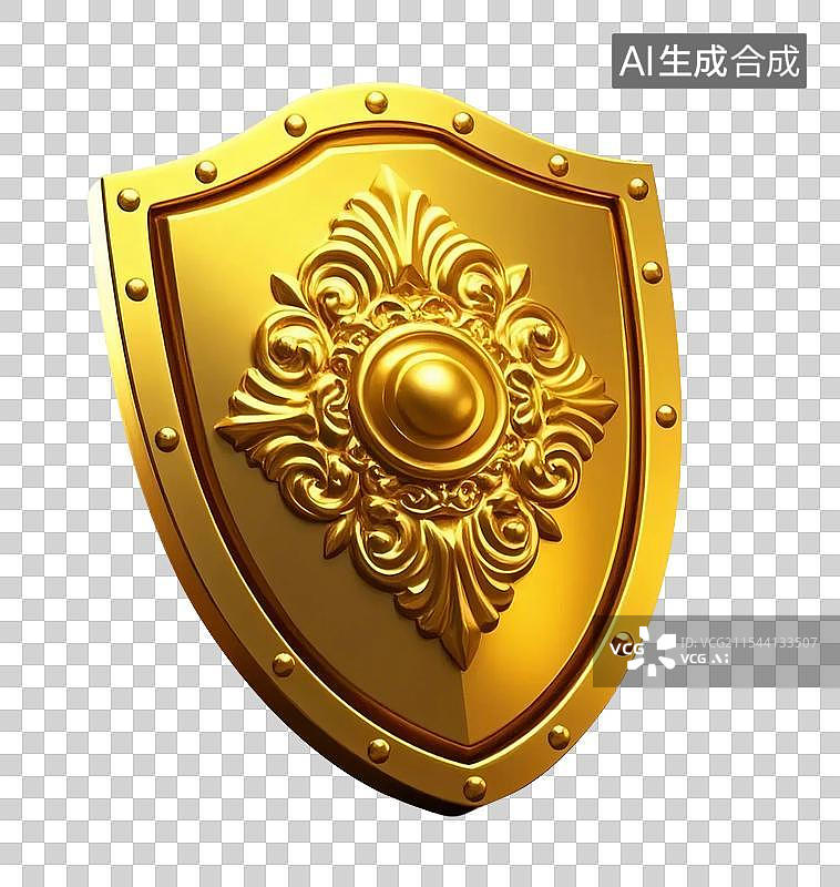 【AI数字艺术】金色盾牌3D模型免抠元素图片素材