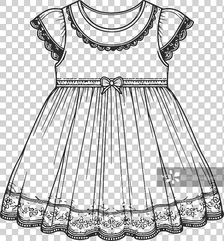 线条艺术婴儿娃娃裙复古时尚图片素材