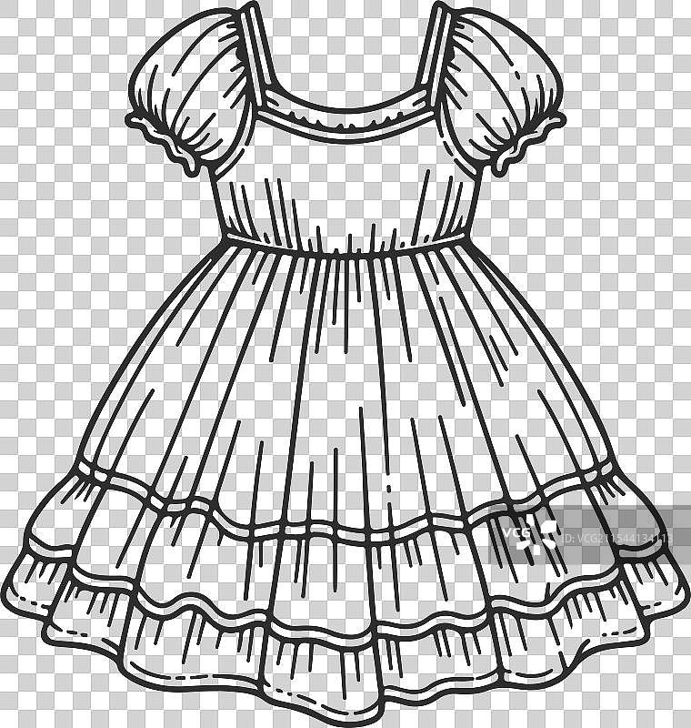 线条艺术婴儿娃娃裙复古时尚图片素材