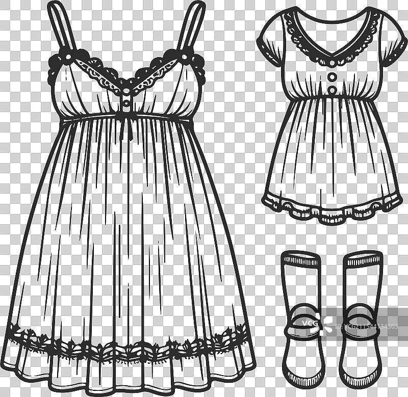 线条艺术婴儿娃娃裙复古时尚图片素材