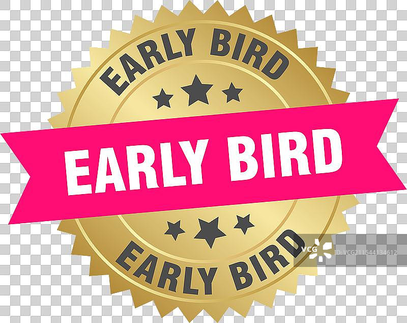 早起的鸟儿 圆形粉色和金色标签图片素材