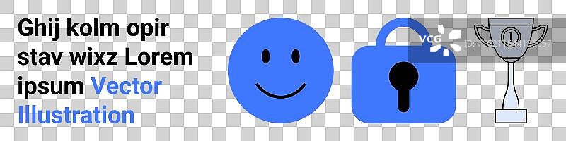 快乐面孔、安全锁和奖杯图标图片素材