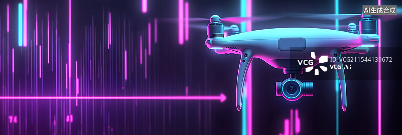 【AI数字艺术】未来派无人机配送3D赛博朋克无人机在高科技产品展厅中运送包裹纸箱低空经济与霓虹元宇宙背景海报图片素材