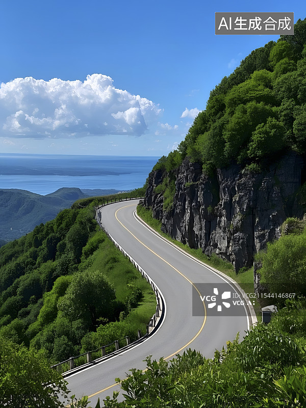 【AI数字艺术】悬崖边的盘山公路图片素材