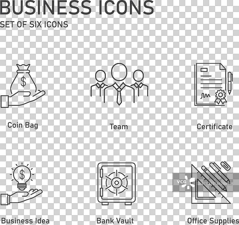 一套6个轮廓商务图标设计图片素材
