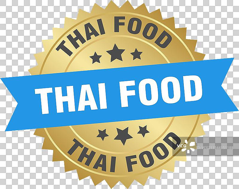泰国食品，圆形蓝色和金色标签图片素材