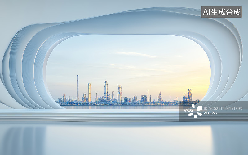 【AI数字艺术】化工厂背景的工业产品展示台图片素材
