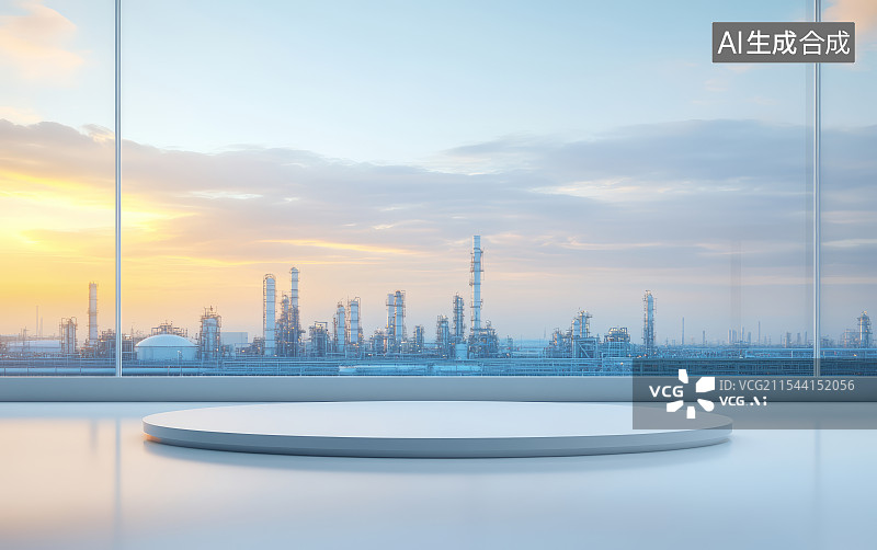 【AI数字艺术】化工厂背景的工业产品展示台图片素材