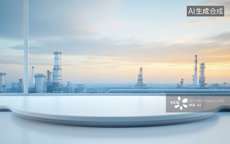 【AI数字艺术】化工厂背景的工业产品展示台图片素材