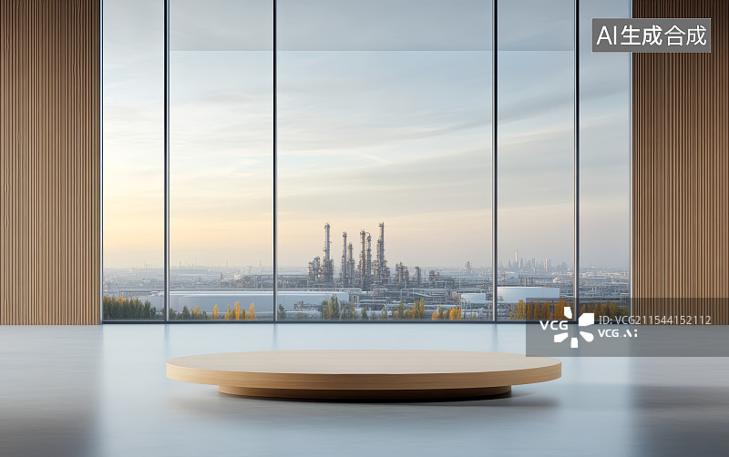 【AI数字艺术】化工厂背景的工业产品展示台图片素材