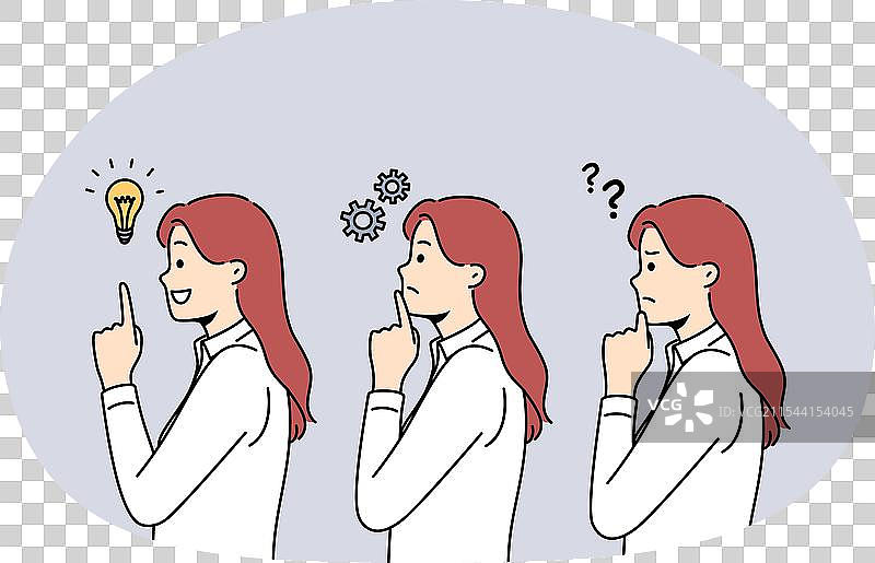 沮丧的女性思考并解决商业问题图片素材
