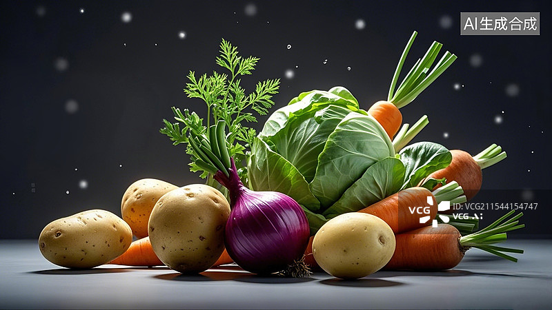 【AI数字艺术】新鲜蔬果的丰收景象图片素材