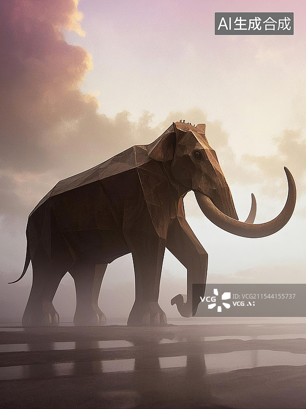 【AI数字艺术】低多边形猛犸象图片素材