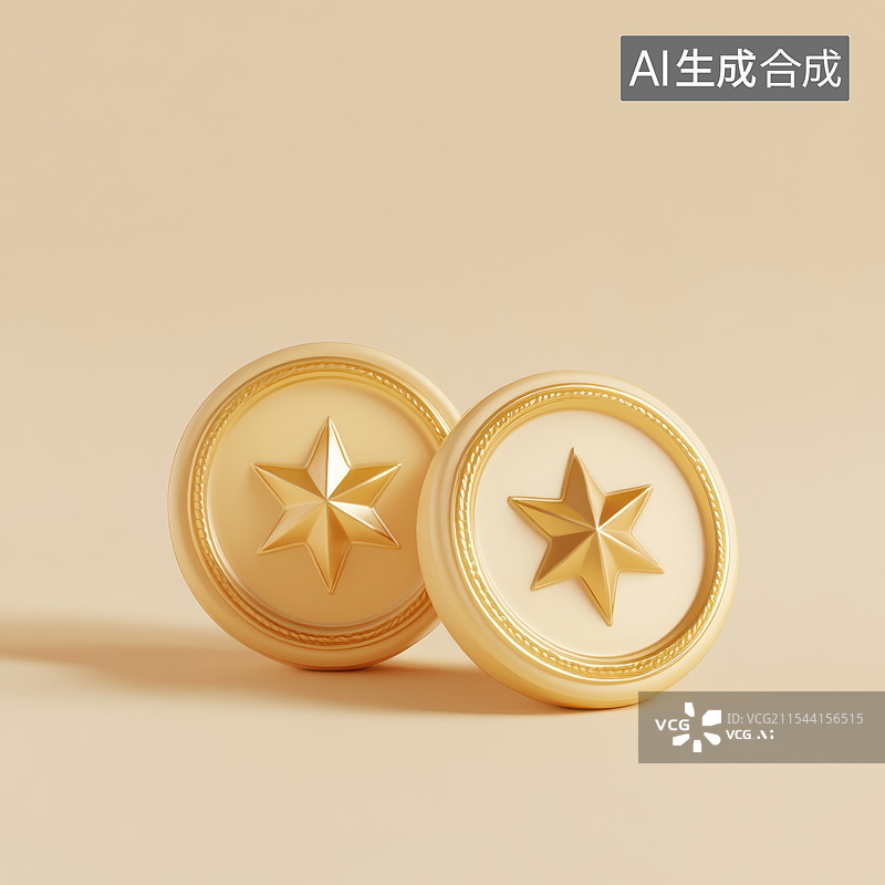【AI数字艺术】3D渲染带有星形图标勋章奖牌图片素材