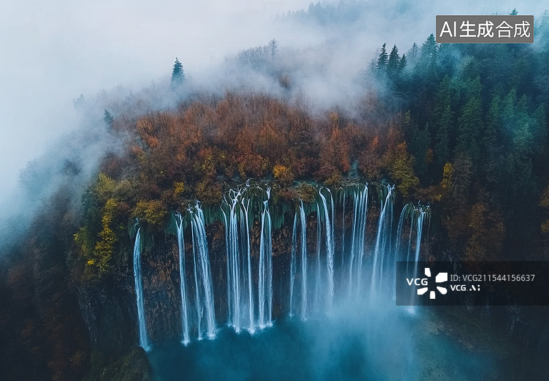 【AI数字艺术】一个令人惊叹的自然景观，一个清澈见底的湖泊，湖水呈现出美丽的蓝绿色。图片素材