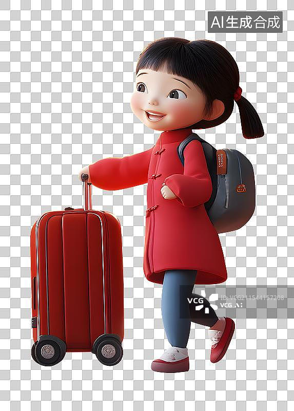 【AI数字艺术】中国传统节日，春节，拖着行李回家过年的人图片素材