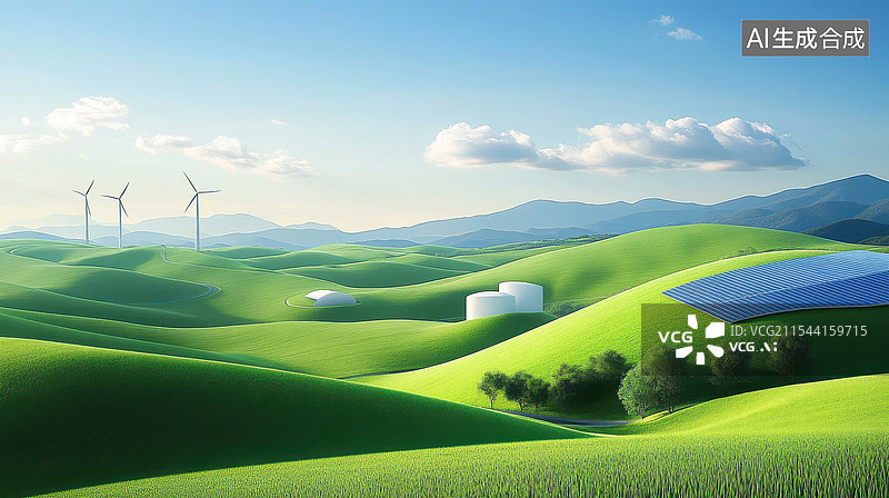 【AI数字艺术】风力发电和自然美景图片素材