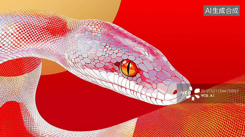 【AI数字艺术】3D蛇年喜庆蛇鳞质感华丽时尚抽象曲线高级感新年春节贺卡海报吉利插画商务金银红色大气喜庆国潮背景图片素材