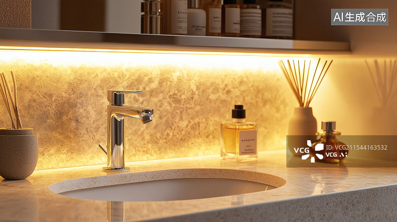 【AI数字艺术】现代住房内的卫生间洗漱台图片素材