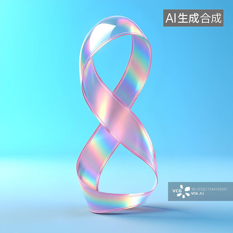 【AI数字艺术】3D渲染，炫彩粉色渐变色透明激光镭射丝带，彩带，图形图标，空白标签图片素材