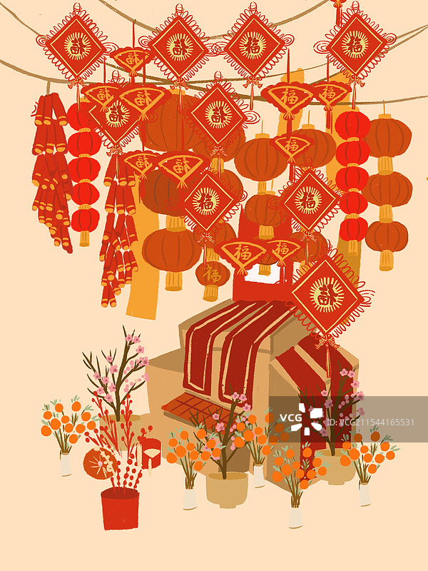 新年摊位插画图片素材