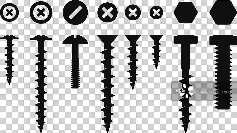 白色背景上的螺丝、螺栓和螺母套件图片素材