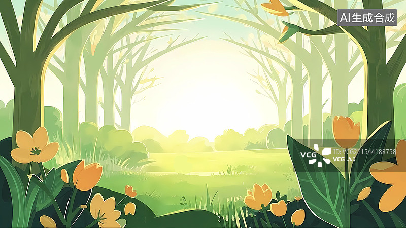 【AI数字艺术】春天清新森林背景图片素材