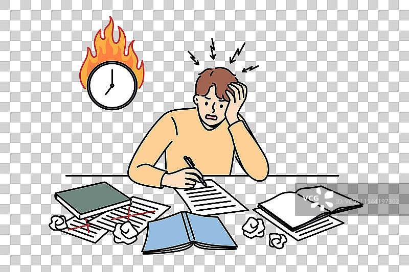 兴奋的男学生正在写论文图片素材