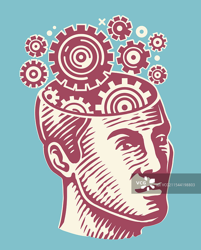 旋转的齿轮在思考的大脑中图片素材