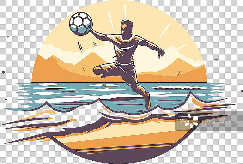 复古风格的沙滩足球运动员图片素材