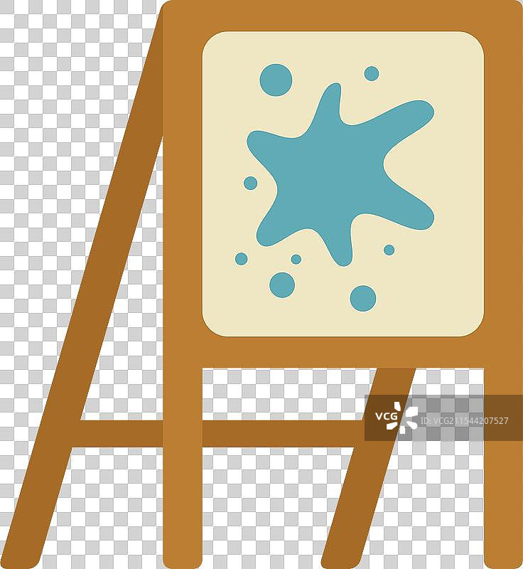 木制画架上放着一幅抽象蓝色画作图片素材