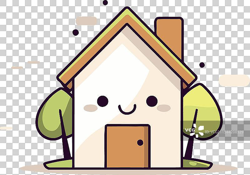 可爱的房子与树木的平面卡通角色图标图片素材