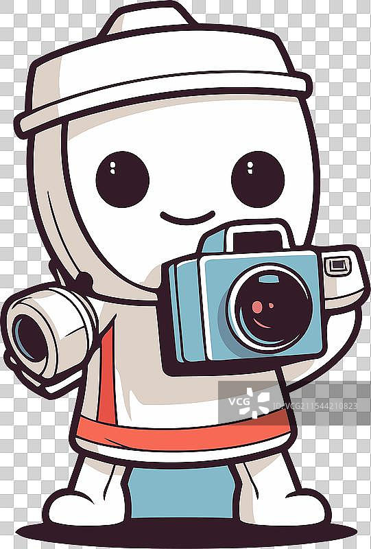可爱的宇航员手持相机，卡通风格图片素材