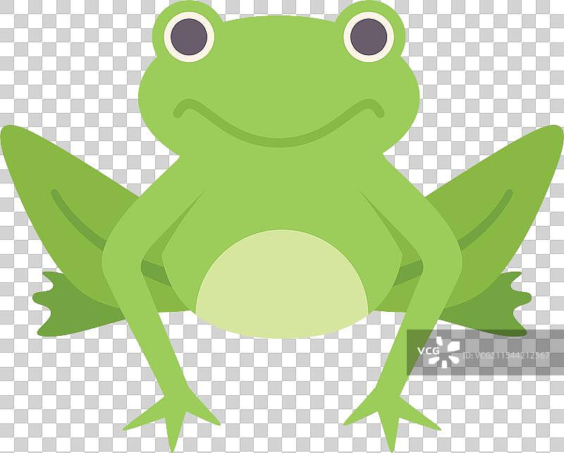 微笑的绿色青蛙卡通角色坐着图片素材