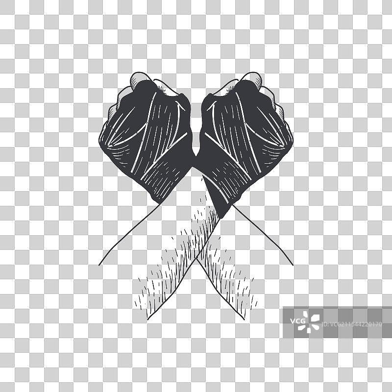 复古风格的交叉手臂拳击手套图片素材