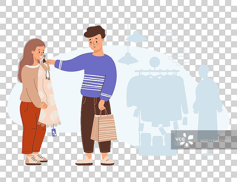 快乐购物的情侣在商店里图片素材