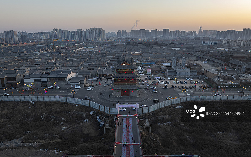 山西省大同市大同古城地标建筑航拍图片素材