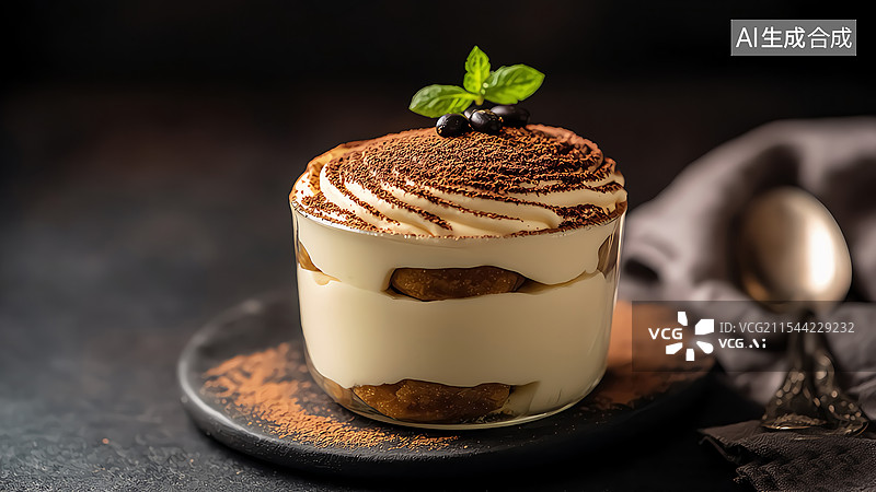 【AI数字艺术】提拉米苏蛋糕主题背景图片素材