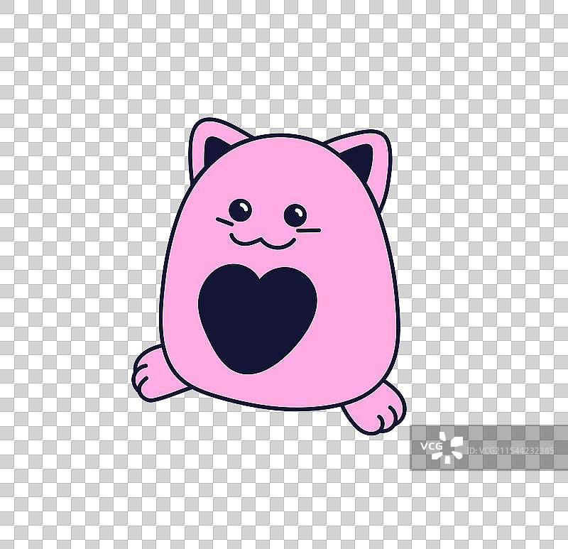 可爱的抽象粉色猫咪雕像，带有心形图案图片素材