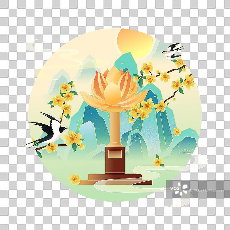 国风二十四节气立春澳门城市建筑插画图片素材