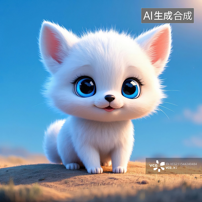【AI数字艺术】治愈系白色小狐狸卡通插画图片素材