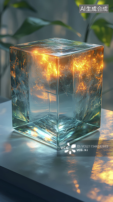 【AI数字艺术】数码科技蓝绿色透明立方体海报背景图片素材